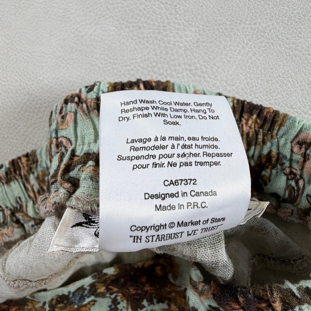 Market of Stars Pants Nature Print Linen Blend Swan Bird Forest Green Size Small - Picture 4 of 16
